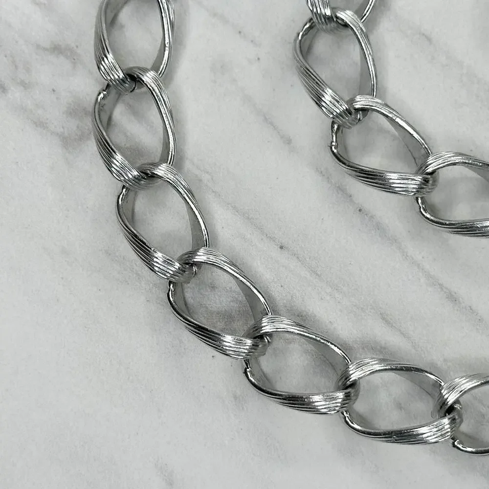 Chunky Textured Silver Tone Metal Chain Link Belt Size XS Small S